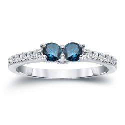 Gold 3/4ct TDW 2-Stone Round Cut Blue Diamond Engagement Ring - Handcrafted By Name My Rings™