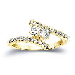Gold 3/4ct TDW 2-Stone Round Cut Diamond Engagement Ring - Handcrafted By Name My Rings™
