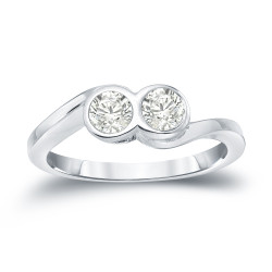 Gold 3/4ct TDW 2-Stone Round Cut Diamond Engagement Ring - Handcrafted By Name My Rings™