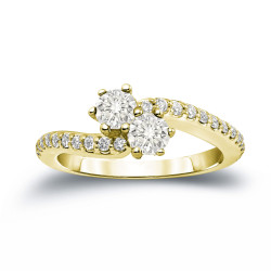 Gold 3/4ct TDW 2-Stone Round Cut Diamond Engagement Ring - Handcrafted By Name My Rings™