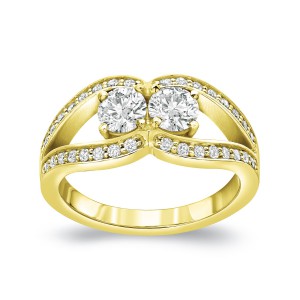 Gold 3/4ct TDW 2-Stone Round Cut Diamond Engagement Ring - Handcrafted By Name My Rings™