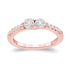 Gold 3/4ct TDW 2-Stone Round Cut Diamond Engagement Ring - Handcrafted By Name My Rings™