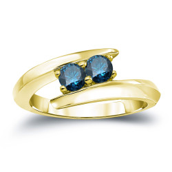Gold 3/4ct TDW 2-stone Round-cut Blue Diamond Engagement Ring - Handcrafted By Name My Rings™