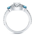 Gold 3/4ct TDW 3-Stone Blue and White Diamond Halo Engagement Ring - Handcrafted By Name My Rings™