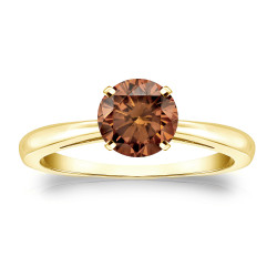 Gold 3/4ct TDW 4-Prong Round Cut Brown Diamond Solitaire Engagement Ring - Handcrafted By Name My Rings™