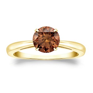 Gold 3/4ct TDW 4-Prong Round Cut Brown Diamond Solitaire Engagement Ring - Handcrafted By Name My Rings™