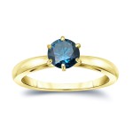 Gold 3/4ct TDW 6-Prong Round Cut Blue Diamond Solitaire Engagement Ring - Handcrafted By Name My Rings™