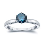 Gold 3/4ct TDW 6-Prong Round Cut Blue Diamond Solitaire Engagement Ring - Handcrafted By Name My Rings™