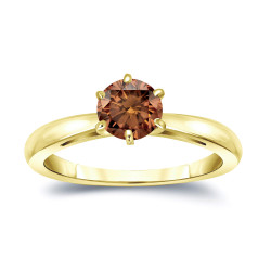 Gold 3/4ct TDW 6-Prong Round Cut Brown Diamond Solitaire Engagement Ring - Handcrafted By Name My Rings™