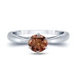 Gold 3/4ct TDW 6-Prong Round Cut Brown Diamond Solitaire Engagement Ring - Handcrafted By Name My Rings™