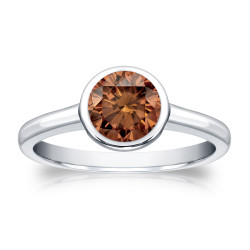 Gold 3/4ct TDW Bezel Round Cut Brown Diamond Solitaire Engagement Ring - Handcrafted By Name My Rings™