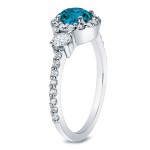 Gold 3/4ct TDW Blue Diamond 3-stone Halo Engagement Ring - Handcrafted By Name My Rings™