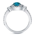 Gold 3/4ct TDW Blue Diamond 3-stone Halo Engagement Ring - Handcrafted By Name My Rings™