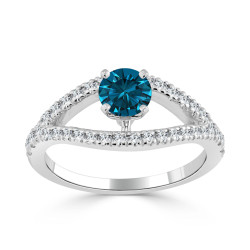 Gold 3/4ct TDW Blue Round Diamond Engagement Ring - Handcrafted By Name My Rings™