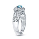Gold 3/4ct TDW Blue Round Halo Diamond Engagement Ring - Handcrafted By Name My Rings™