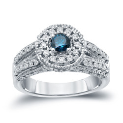 Gold 3/4ct TDW Blue Round Halo Diamond Engagement Ring - Handcrafted By Name My Rings™