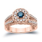 Gold 3/4ct TDW Blue Round Halo Diamond Engagement Ring - Handcrafted By Name My Rings™