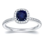 Gold 3/4ct TDW Blue Sapphire and 1/3ct TDW Diamond Halo Ring - Handcrafted By Name My Rings™