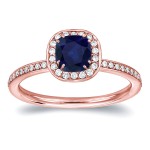 Gold 3/4ct TDW Blue Sapphire and 1/3ct TDW Diamond Halo Ring - Handcrafted By Name My Rings™