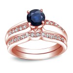 Gold 3/4ct TDW Blue Sapphire and 1/4ct TDW Round Diamond Bridal Ring Set - Handcrafted By Name My Rings™
