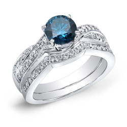 Gold 3/4ct TDW Blue and White Diamond Bridal Ring Set - Handcrafted By Name My Rings™