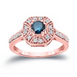 Gold 3/4ct TDW Blue and White Diamond Engagement Ring - Handcrafted By Name My Rings™