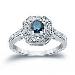 Gold 3/4ct TDW Blue and White Diamond Engagement Ring - Handcrafted By Name My Rings™