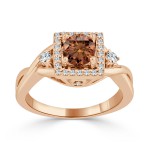 Gold 3/4ct TDW Brown Round Diamond Halo Engagement Ring - Handcrafted By Name My Rings™