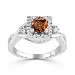 Gold 3/4ct TDW Brown Round Diamond Halo Engagement Ring - Handcrafted By Name My Rings™