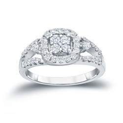 Gold 3/4ct TDW Halo Cluster Diamond Engagement Ring - Handcrafted By Name My Rings™