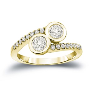 Gold 3/4ct TDW Round Cut Diamond 2-Stone Engagement Ring - Handcrafted By Name My Rings™