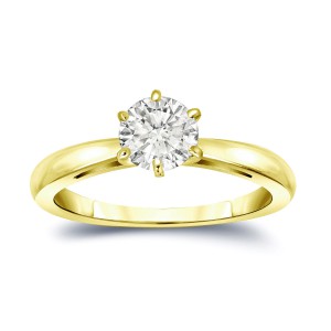 Gold 3/4ct TDW Round-Cut Diamond 6-Prong Solitaire Engagement Ring - Handcrafted By Name My Rings™
