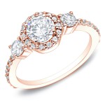 Gold 3/4ct TDW Round Diamond 3-stone Halo Engagement Ring - Handcrafted By Name My Rings™