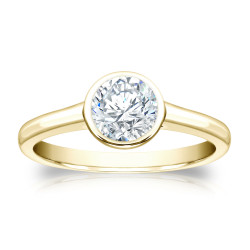 Gold 3/4ct TDW Round-cut Bezel Solitaire Ring - Handcrafted By Name My Rings™