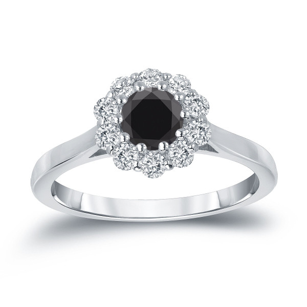 Gold 3/4ct TDW Round-cut Black Diamond Halo Engagement Ring - Handcrafted By Name My Rings™