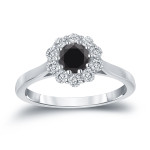 Gold 3/4ct TDW Round-cut Black Diamond Halo Engagement Ring - Handcrafted By Name My Rings™