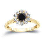 Gold 3/4ct TDW Round-cut Black Diamond Halo Engagement Ring - Handcrafted By Name My Rings™