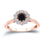 Gold 3/4ct TDW Round-cut Black Diamond Halo Engagement Ring - Handcrafted By Name My Rings™