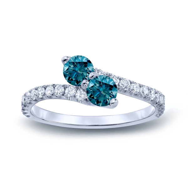 Gold 3/4ct TDW Round-cut Blue Diamond 3-prong, 2-stone Engagement Ring - Handcrafted By Name My Rings™