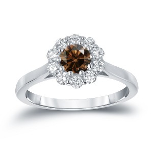 Gold 3/4ct TDW Round-cut Brown Diamond Halo Engagement Ring - Handcrafted By Name My Rings™