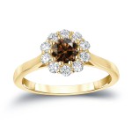 Gold 3/4ct TDW Round-cut Brown Diamond Halo Engagement Ring - Handcrafted By Name My Rings™