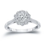 Gold 3/4ct TDW Round-cut Diamond Halo Engagement Ring - Handcrafted By Name My Rings™