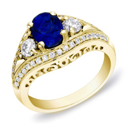 Gold 3/4ct TDW Sapphire and Diamond Engagement Ring - Handcrafted By Name My Rings™