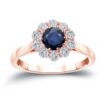 Gold 3/5ct Blue Sapphire and 1/2ct TDW Diamond Halo Engagement Ring - Handcrafted By Name My Rings™