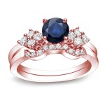 Gold 3/5ct Blue Sapphire and 1/2ct TDW Round Diamond Bridal Ring Set - Handcrafted By Name My Rings™