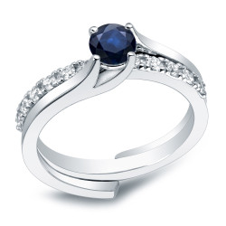 Gold 3/5ct Blue Sapphire and 2/5ct TDW Round Diamond Bridal Ring Set - Handcrafted By Name My Rings™