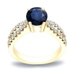Gold 3/5ct Blue Sapphire and 2/5ct TDW Round Diamond Engagement Ring - Handcrafted By Name My Rings™