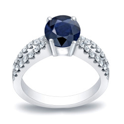 Gold 3/5ct Blue Sapphire and 2/5ct TDW Round Diamonds Engagement Ring - Handcrafted By Name My Rings™