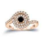 Gold 4/5ct TDW Black Round Diamond Swirl Engagement Ring - Handcrafted By Name My Rings™