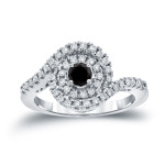 Gold 4/5ct TDW Black Round Diamond Swirl Engagement Ring - Handcrafted By Name My Rings™